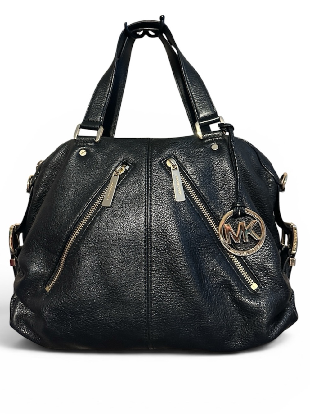 Michael Kors Black Pebbled Leather Satchel with Gold Hardware
